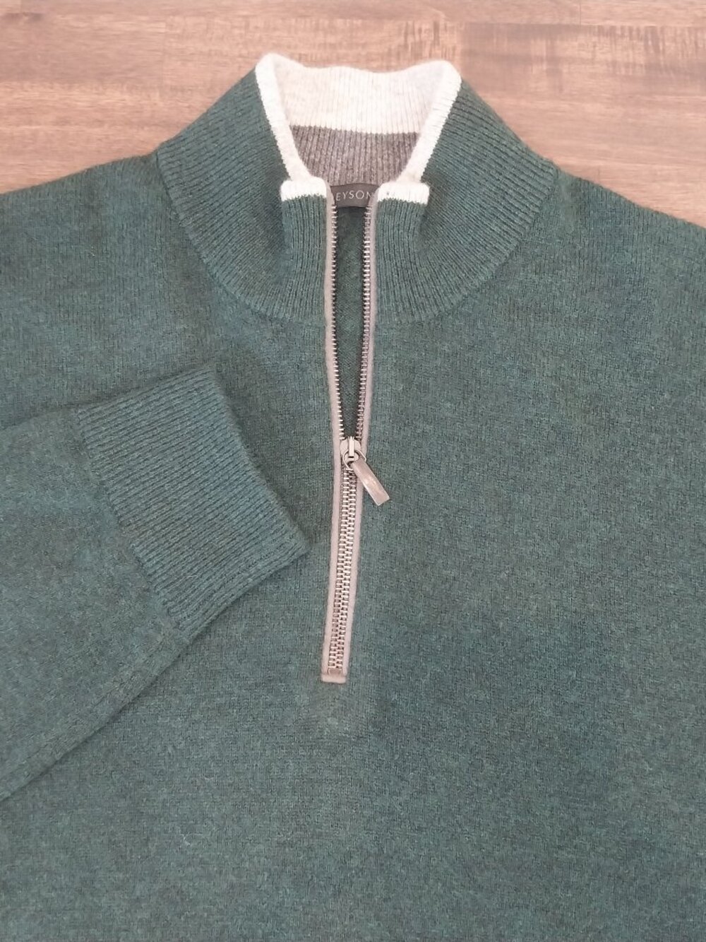 Greyson Cashmere Wool Sweater Merns Large Green Dark Solid 1/4 Zip Long Sleeve.